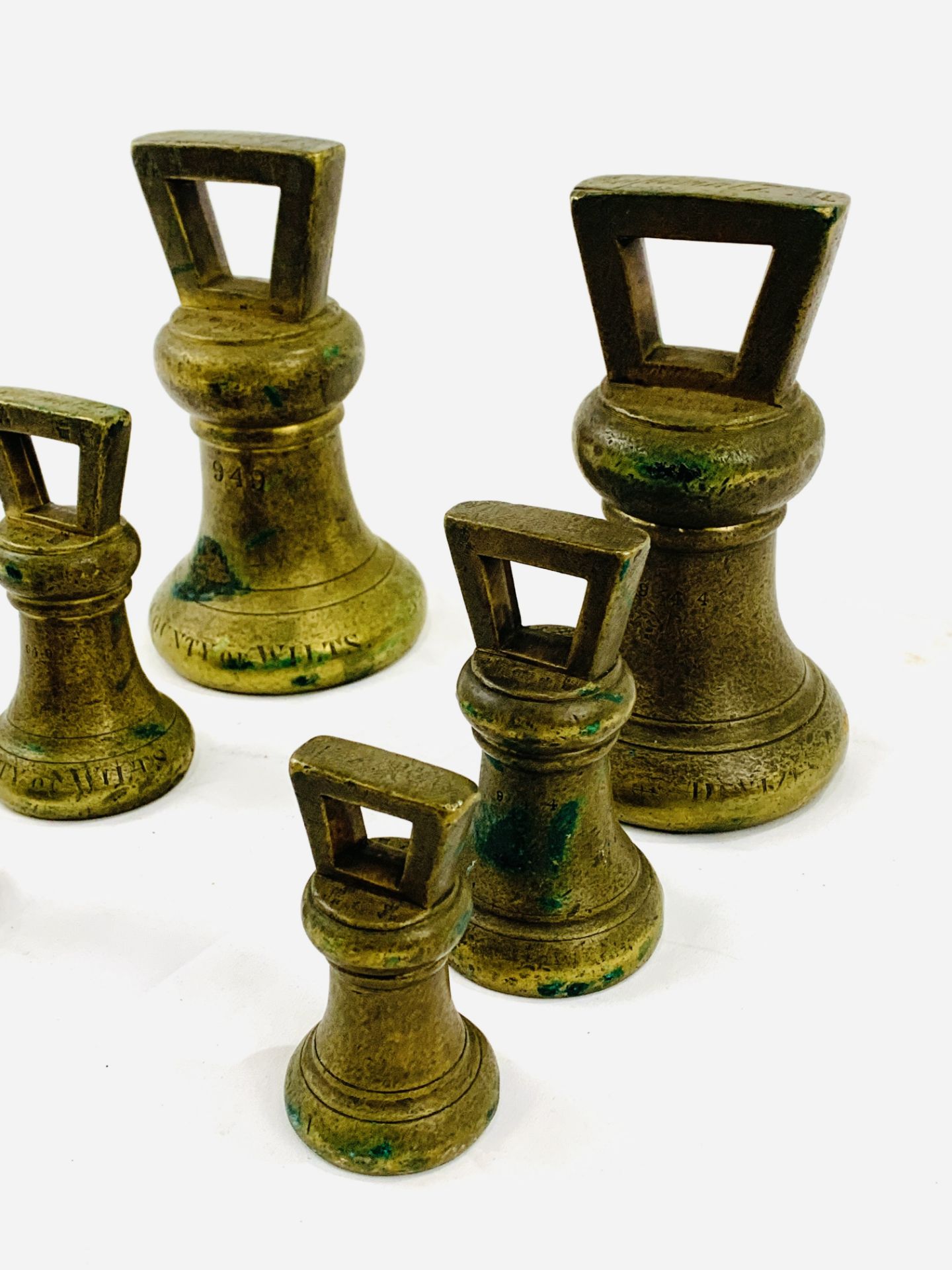 Two sets of brass Imperial standard bell weights - Image 4 of 8