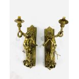 Pair of solid brass electric cherubic wall sconces complete with wooden mounts