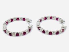 18ct white gold, ruby and diamond hooped earrings