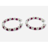 18ct white gold, ruby and diamond hooped earrings