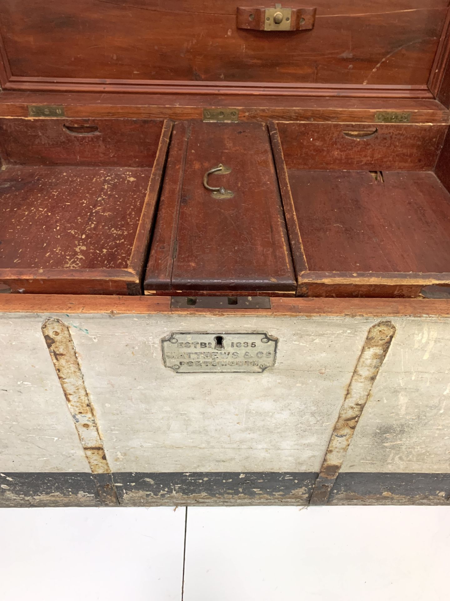19th Century metal bound trunk by Matthews and Co. of Portsmouth - Image 6 of 6