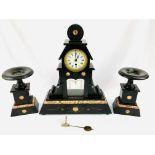 Late 19th Century French large black slate and red marble mantel clock