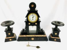 Late 19th Century French large black slate and red marble mantel clock