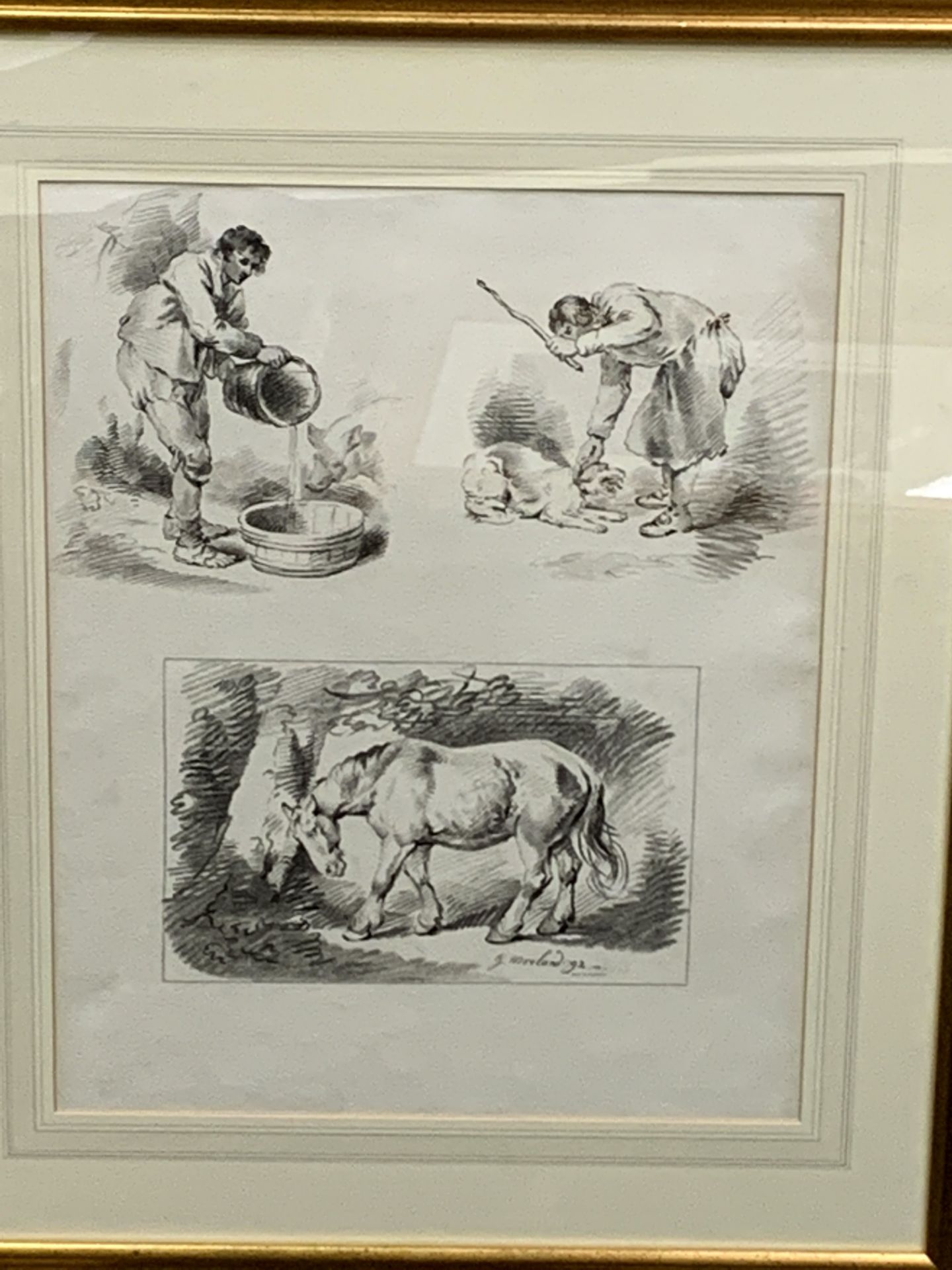 Four gilt framed and glazed prints of various subjects signed G Morland - Image 6 of 6