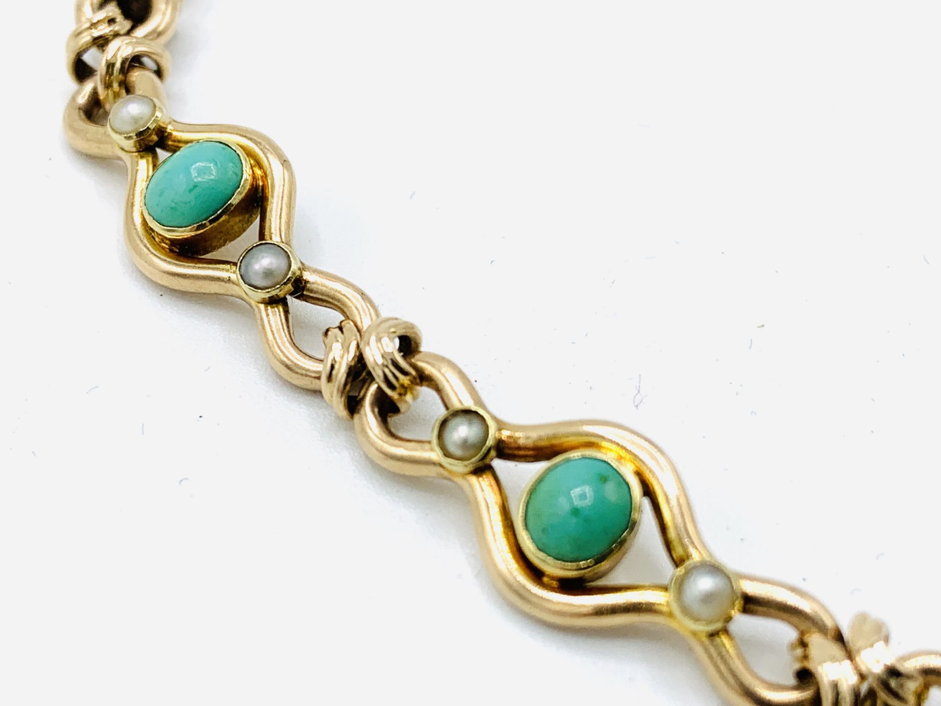 Victorian 15ct rose gold turquoise and seed pearl bracelet - Image 2 of 4