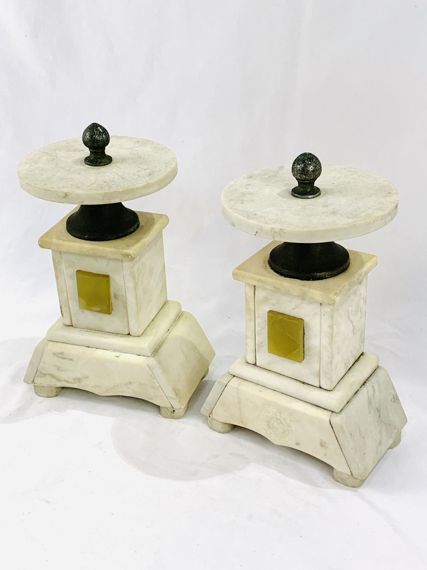 Pair of 19th Century French white alabaster and cast metal garnitures - Image 3 of 4