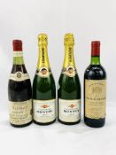 Pommard Charles Vienot 1975, Cotes De Bourg Château De Barbe 1978, and two Champagne Montoy Brut