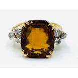 9ct gold, diamond and large citrine ring