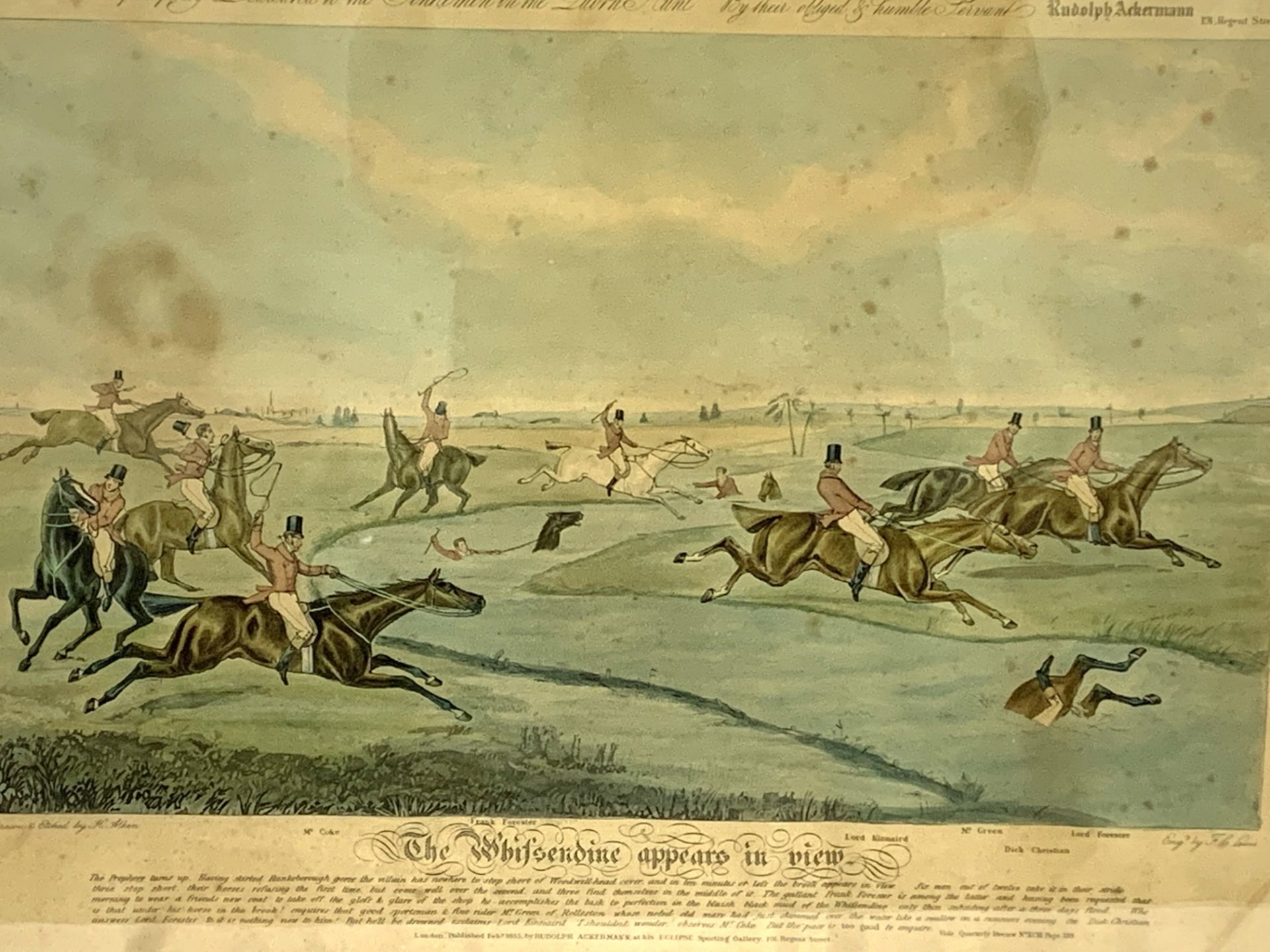 Set of eight framed and glazed 19th Century prints of the Quorn Hunt by Ackerman, drawn by Alken - Image 5 of 8