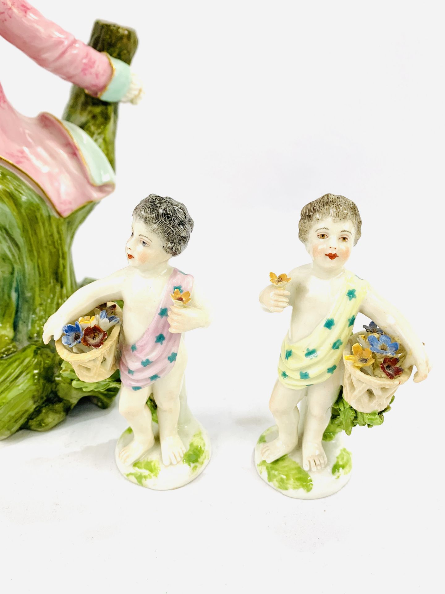 Royal Worcester porcelain figural candlestick, and two porcelain cherub figurines, - Image 4 of 4