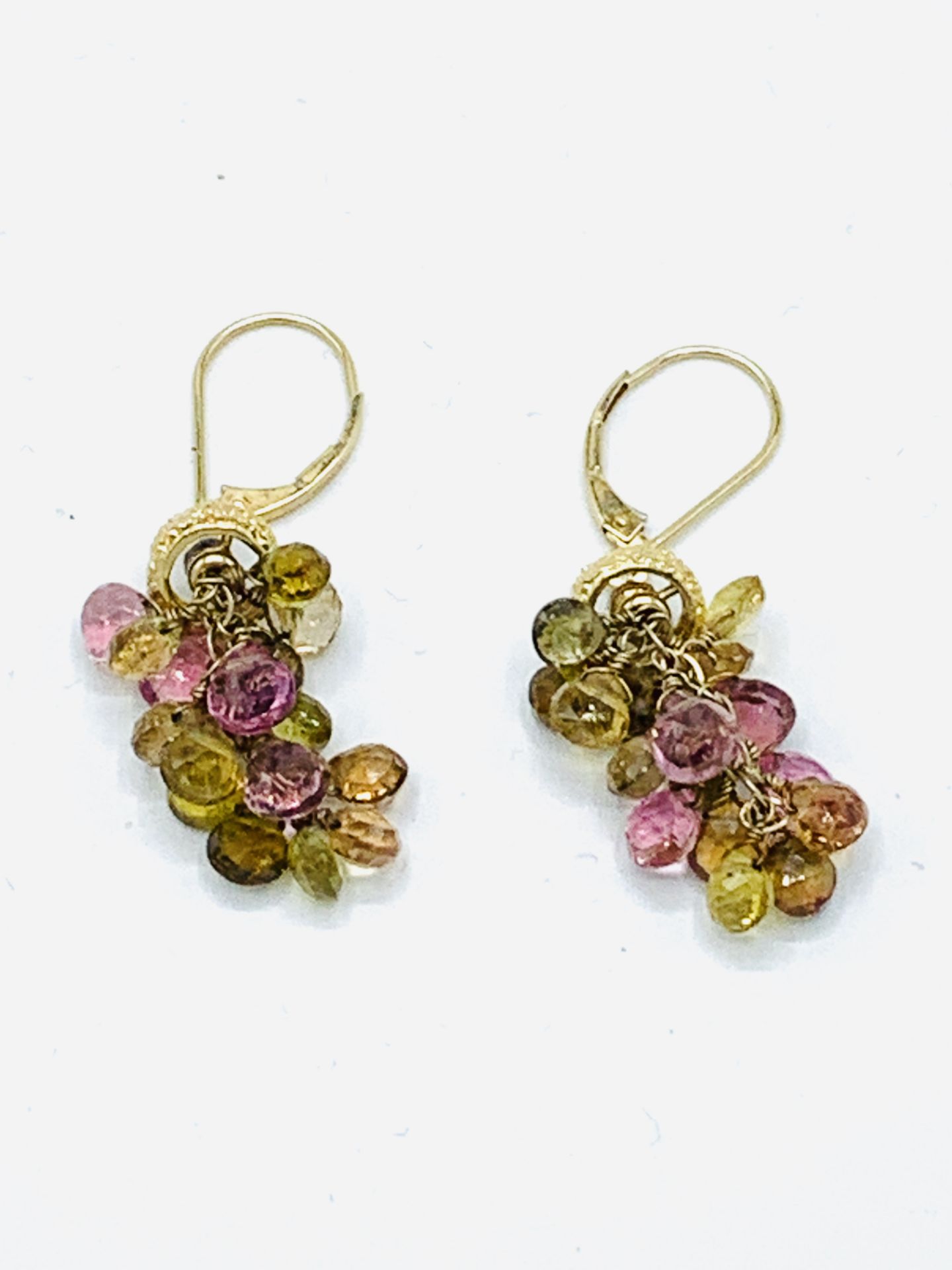 14ct yellow gold and gemstone drop earrings