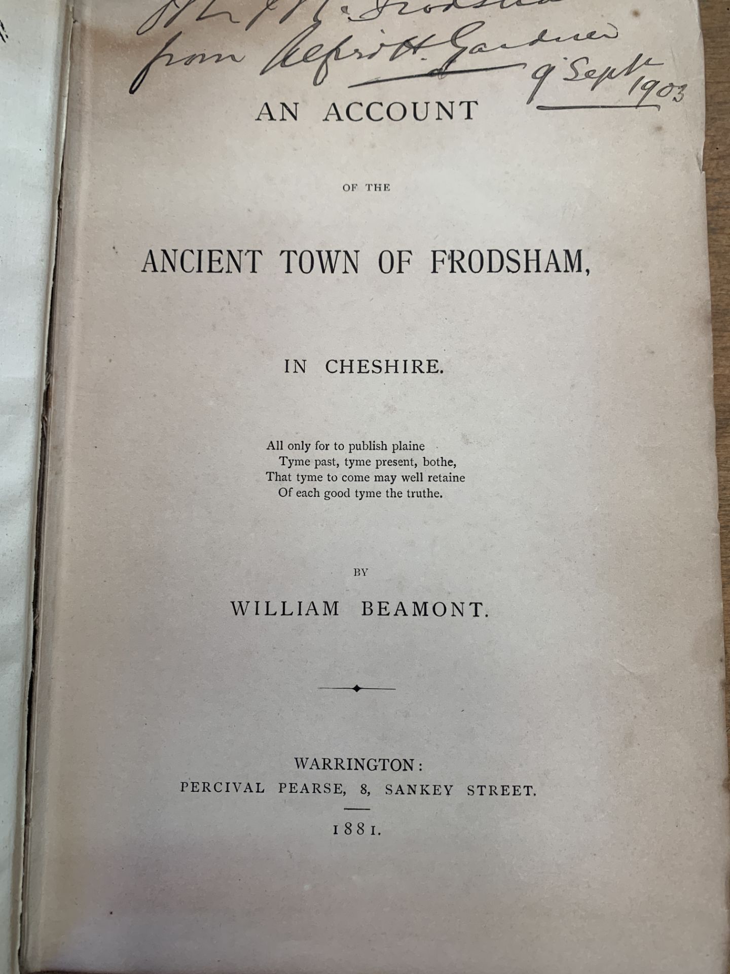 An Account of the Ancient Town of Frodsham in Cheshire', 1881