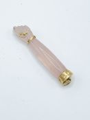 18ct yellow gold and rose quartz hand pendant