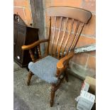 Mahogany rail back open armchair with upholstered seat
