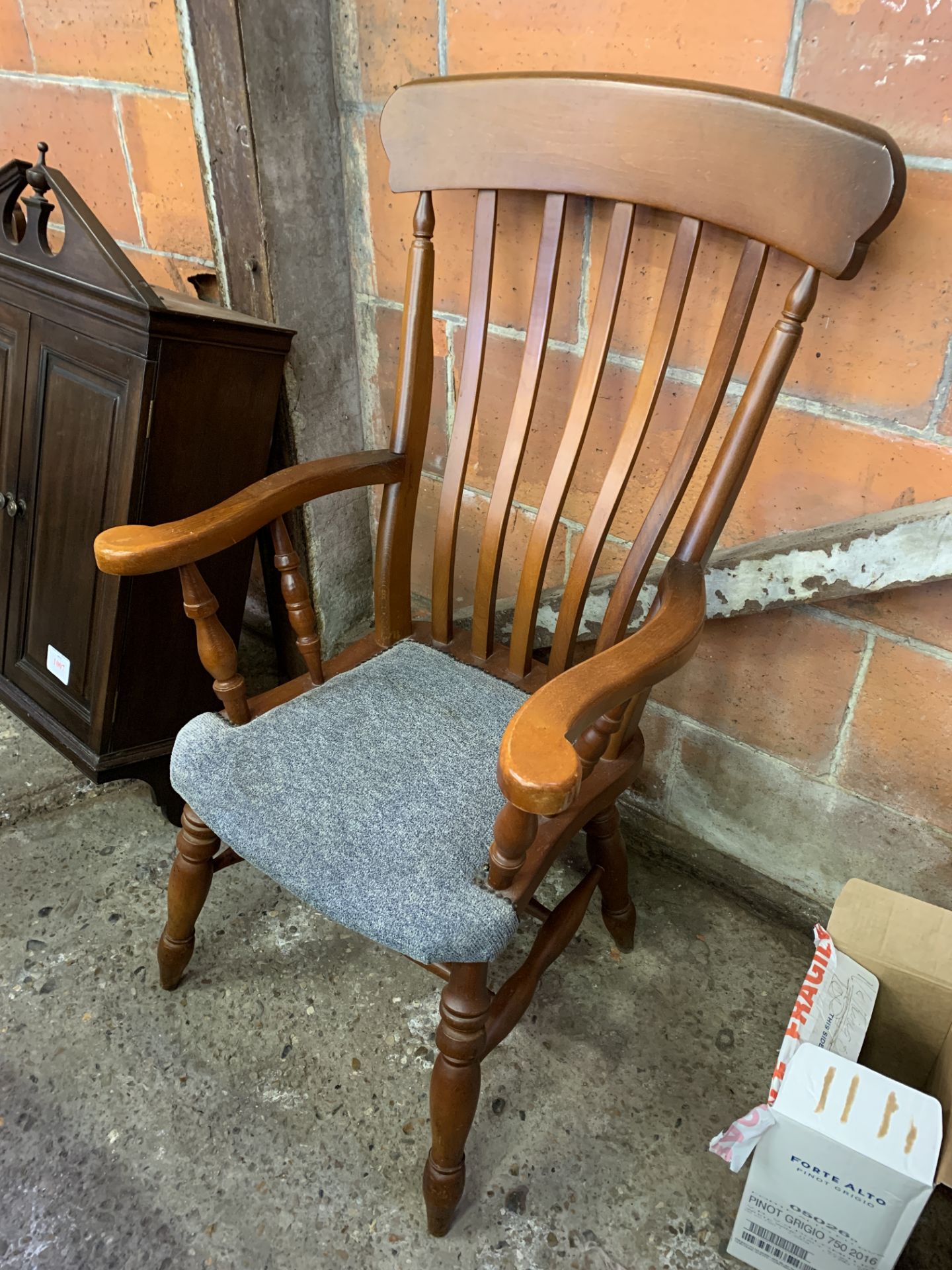 Mahogany rail back open armchair with upholstered seat