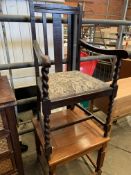 Hardwood low occasional table; together with an oak framed open arm chair