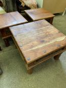 Three hardwood and metal lattice low occasional tables