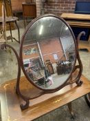 Mahogany framed toilet mirror together with mahogany Georgian style serpentine fronted sideboard.