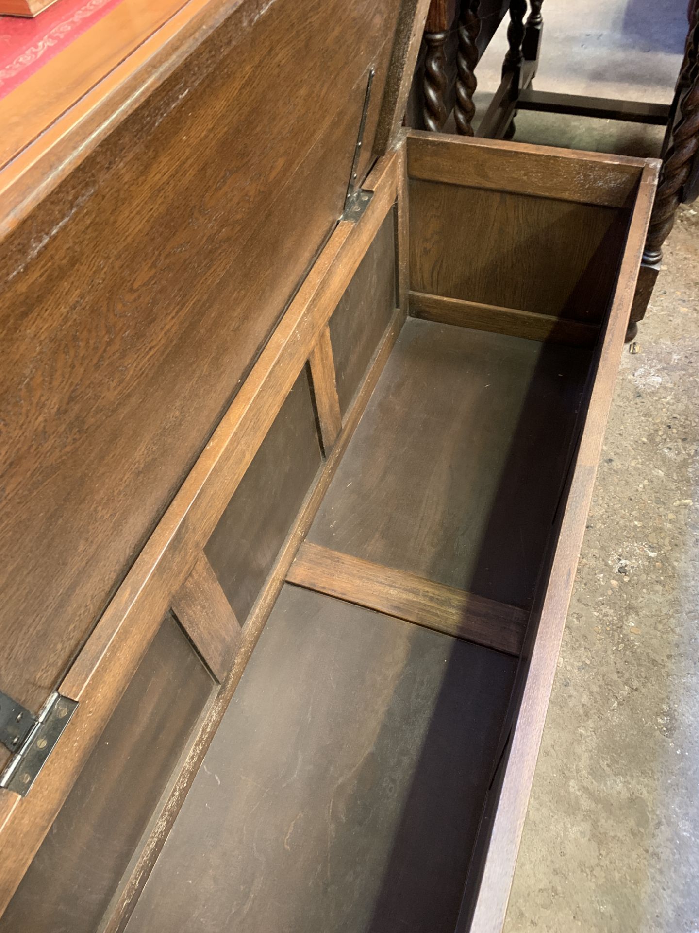 17th Century style oak blanket box with three carved panels - Image 5 of 5