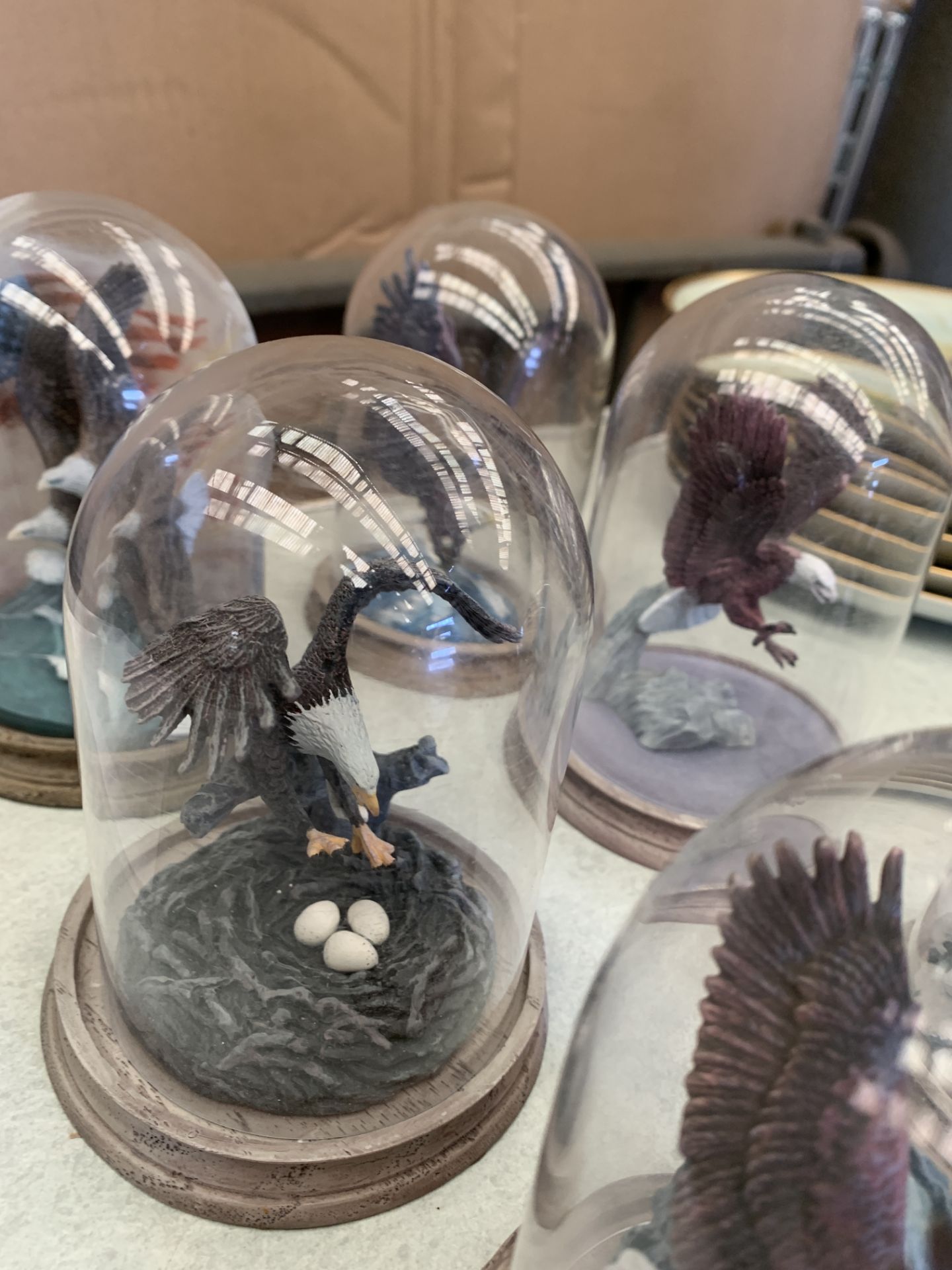 Six "Guardian of the Nest" bird of prey figurines by Ronald Van Ruyckevelt