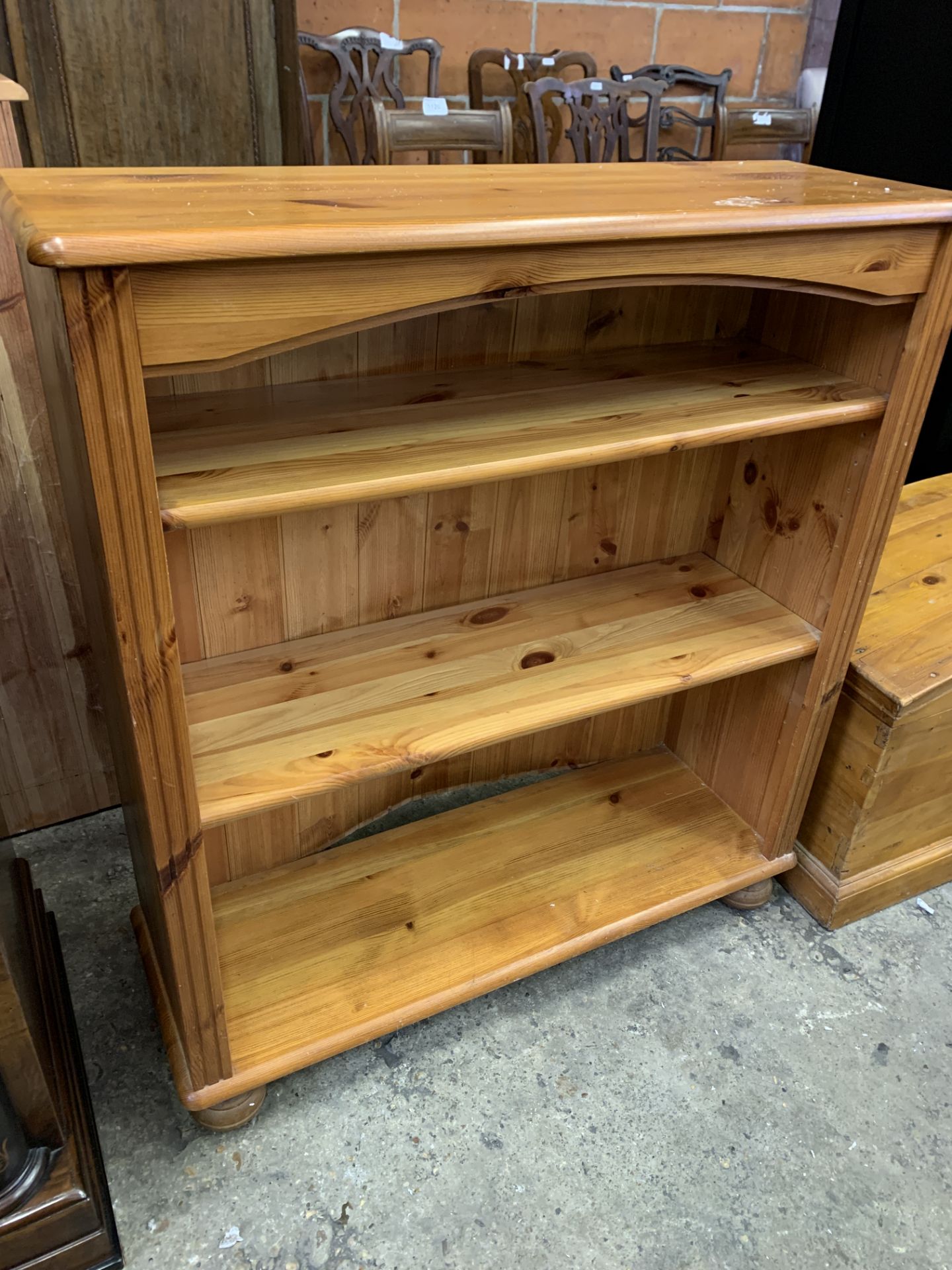 Small chest of three drawers; Pine open bookcase; hardwood chest of five drawers - Image 7 of 10