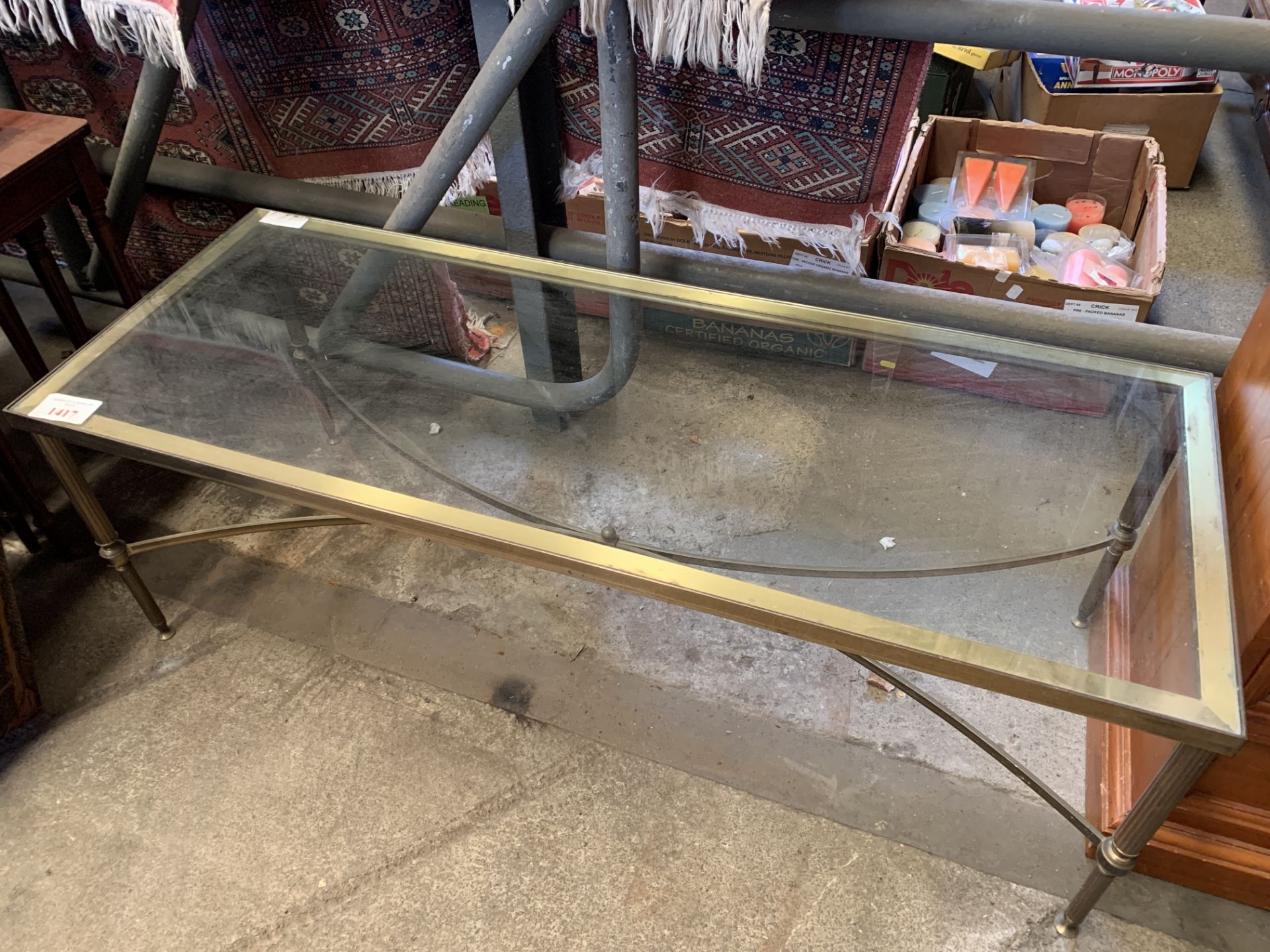 Brass framed glass top coffee table