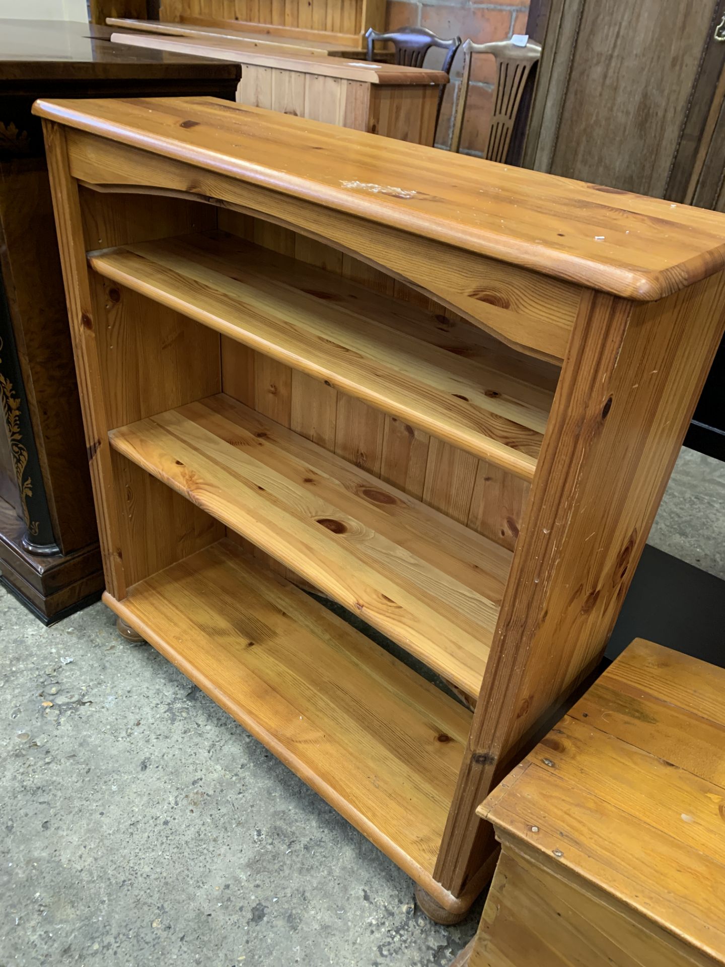 Small chest of three drawers; Pine open bookcase; hardwood chest of five drawers - Image 5 of 10