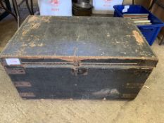 Metal bound black painted trunk with tarred fabric top