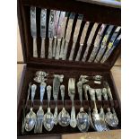 Wooden canteen of King's pattern silver plate cutlery by Francis Greaves