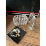 Two small cabinets of crystal glass animals including Swarovski