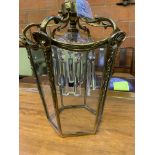 Brass lantern with glass sides and drops