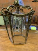 Brass lantern with glass sides and drops