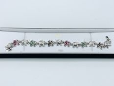 925 silver elephant bracelet set with rubies, sapphires and emeralds