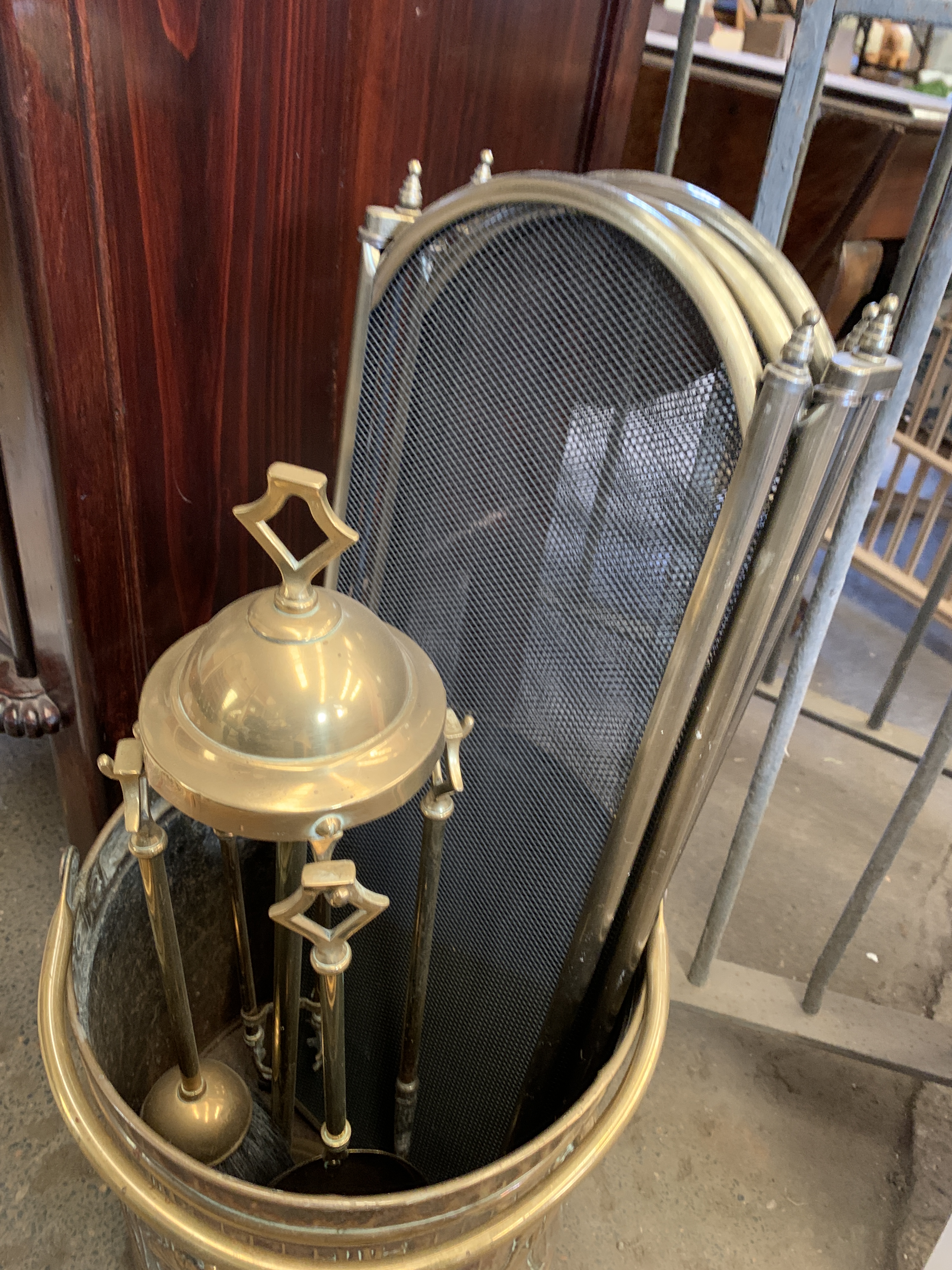 Brass coal bucket and companion set, - Image 2 of 3