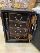 Black leather bound small lockable cabinet