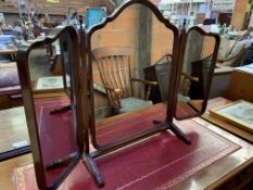 Mahogany veneer framed three fold toilet mirror