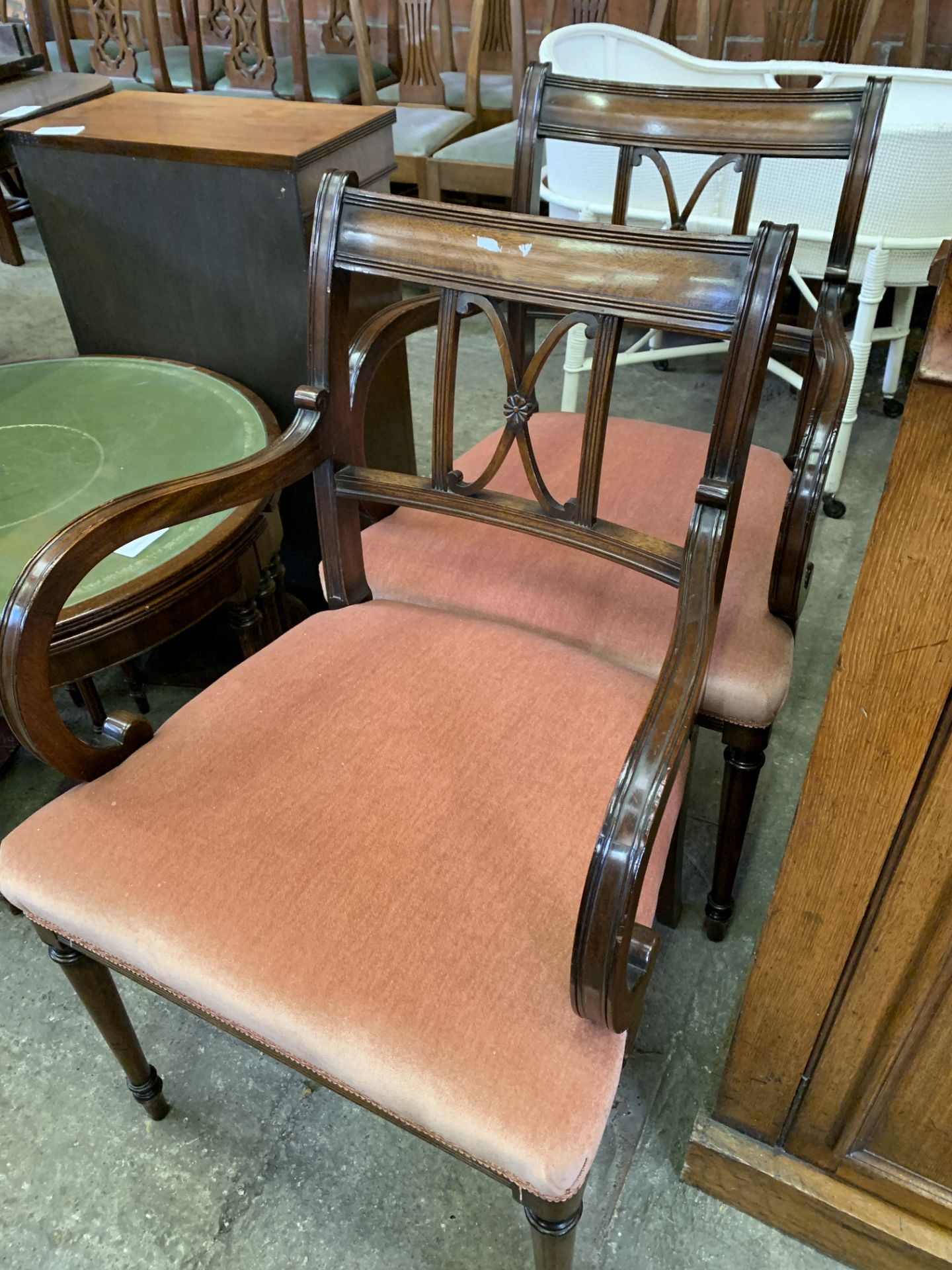 Two mahogany framed open elbow chairs