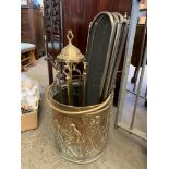 Brass coal bucket and companion set,