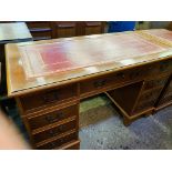 Mahogany pedestal desk together with a matching two drawer filing cabinet