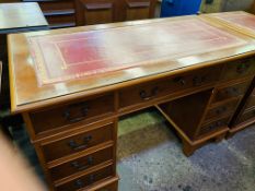 Mahogany pedestal desk together with a matching two drawer filing cabinet
