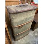 Early 20th Century cabin trunk with wood bandings and labels