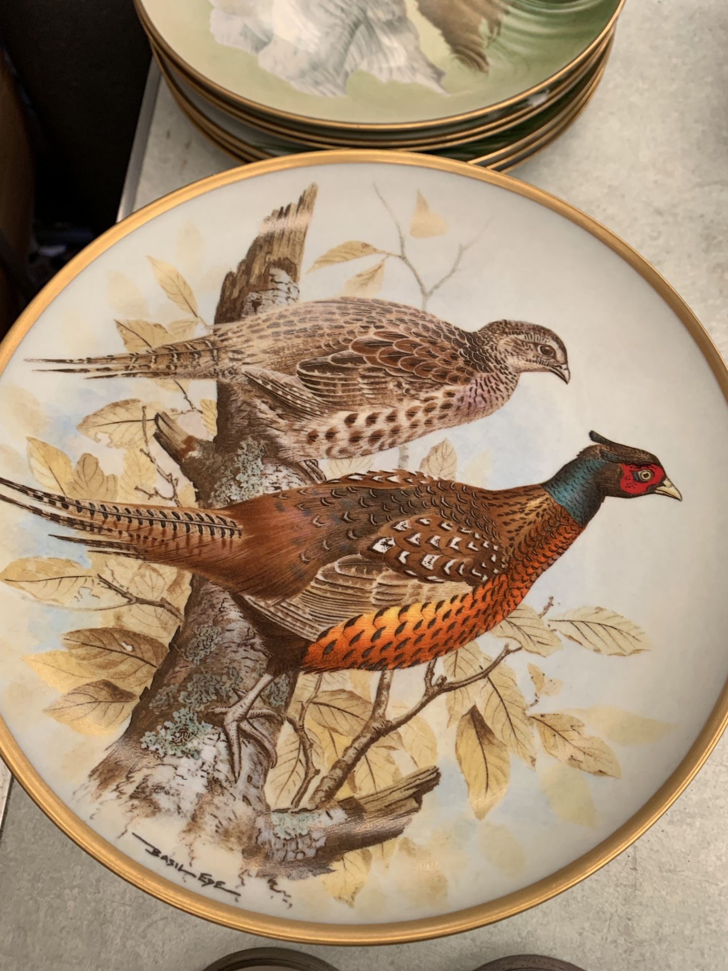 Franklin Porcelain: six Water Bird plates and twelve Game Bird plates
