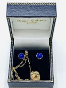 Small 9ct gold locket and chain, and a pair of 9ct gold stud earrings