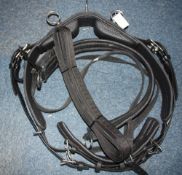 Synthetic Shetland driving saddle complete with tugs, girth, bellyband, breeching & traces.