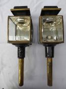 Pair of black and brass carriage lamps by F. Selby & Co. of Birmingham