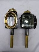 Pair of brass oval fronted carriage lamps - carries VAT.