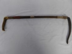 Hunt whip with hallmarked silver collar engraved with initials E G S