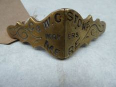 Brass nose plate, engraved W.G.Stone, Makers, Mere - carries VAT.