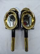 Pair of brass oval fronted carriage lamps - carries VAT.