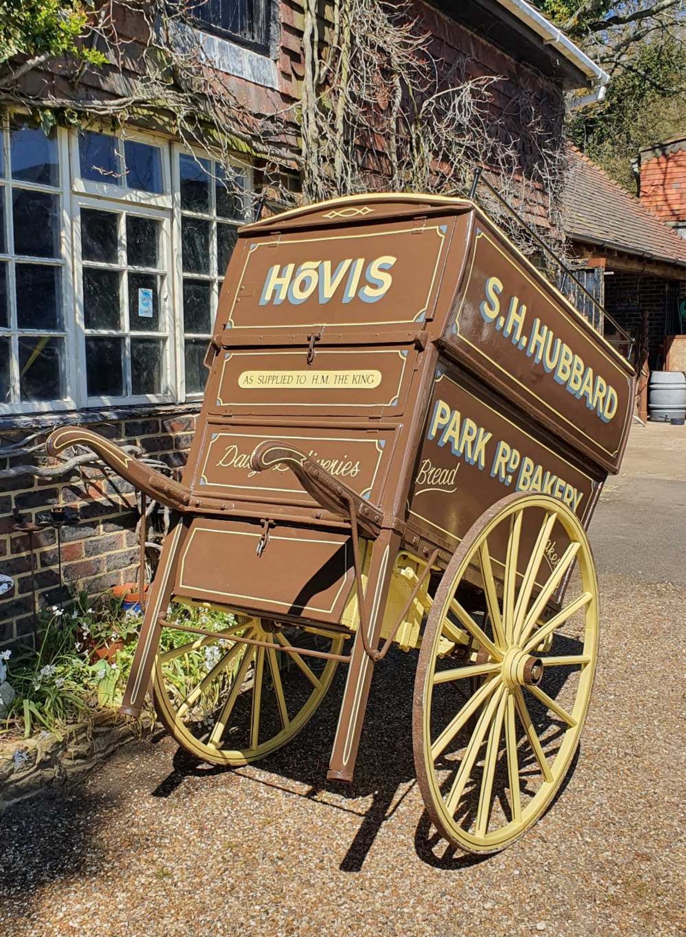 BAKER'S HAND CART, painted brown with cream signage - Image 3 of 6